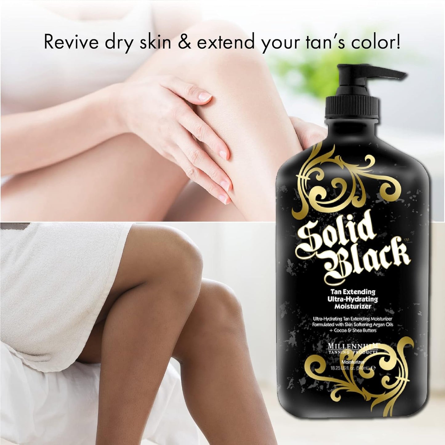 Millennium Tanning Products SOLID BLACK TAN EXTENDING Ultra-Hydrating Moisturizer Lotion 18.25 oz (2 Pack)