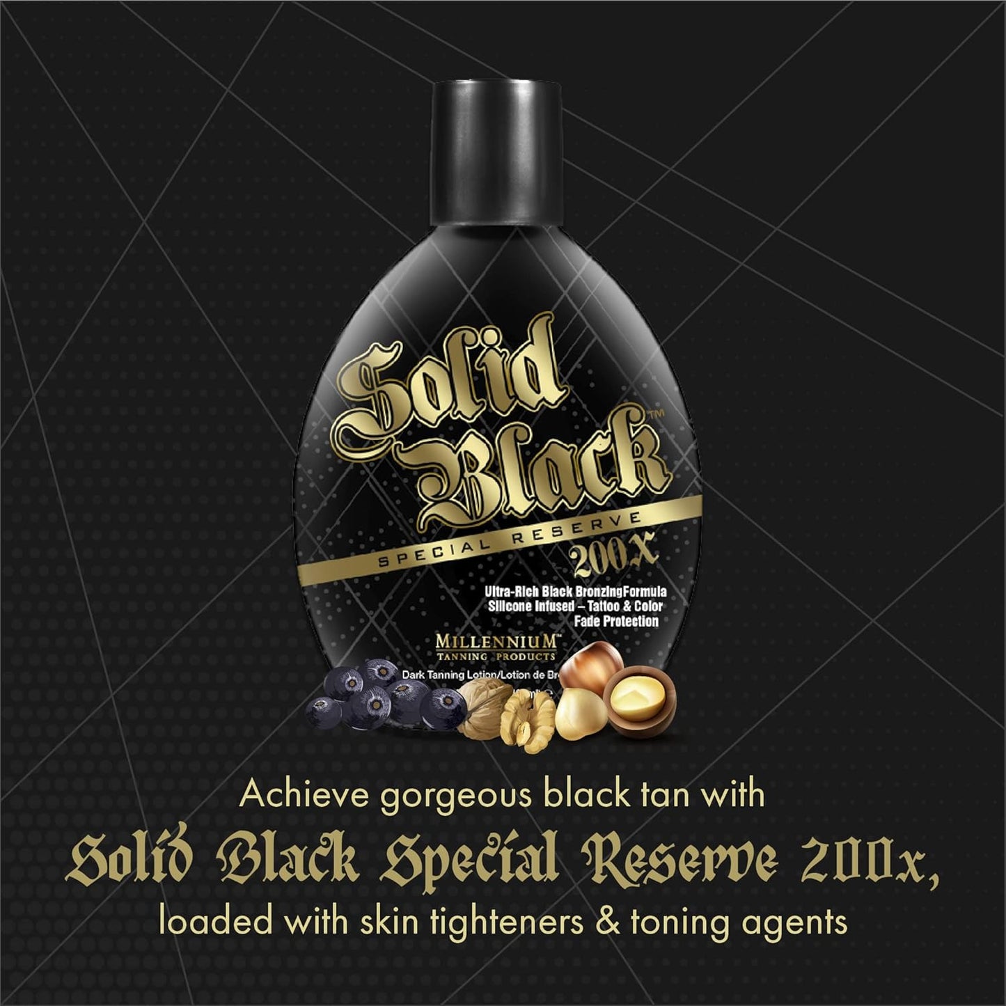 Millennium Tanning Solid Black Special Reserve 200X, Tanning Lotion w/Tattoo Protector, 13.5 Ounces
