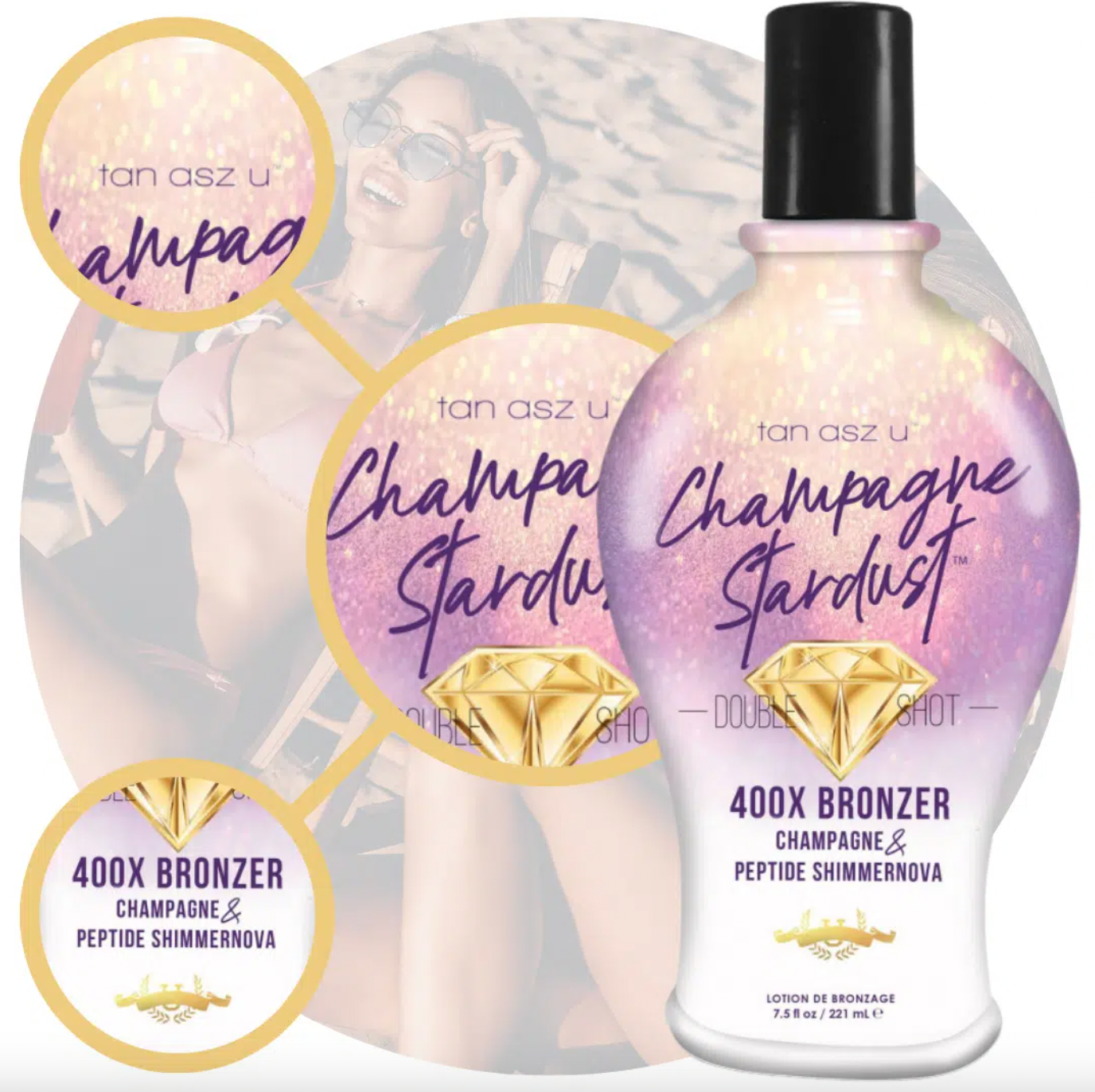 Champagne Stardust Double Shot 400X Bronzer Champagne & Peptide Shimmernova 7.5oz