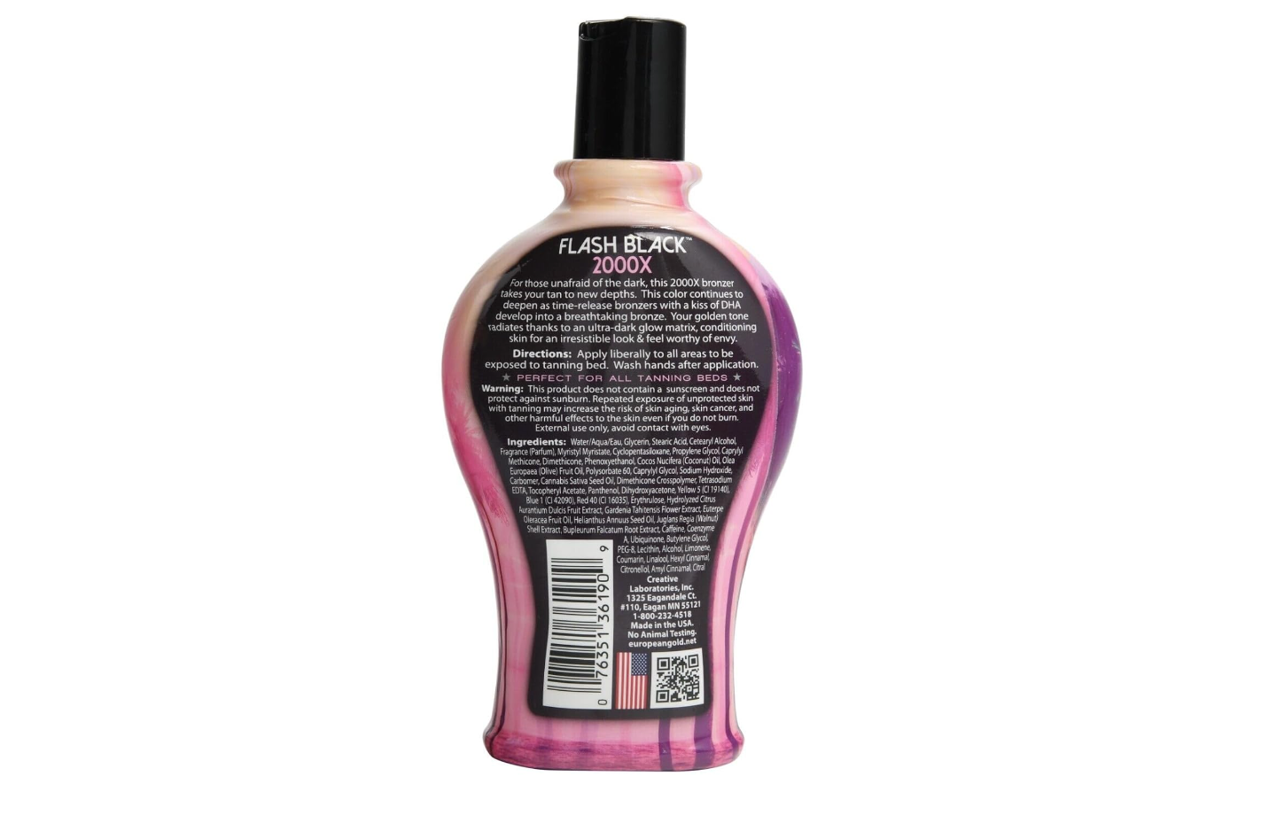 European Gold Flash Black 2000X Indoor Tanning Lotion with Time-Release DHA Bronzers, 12 Ounce