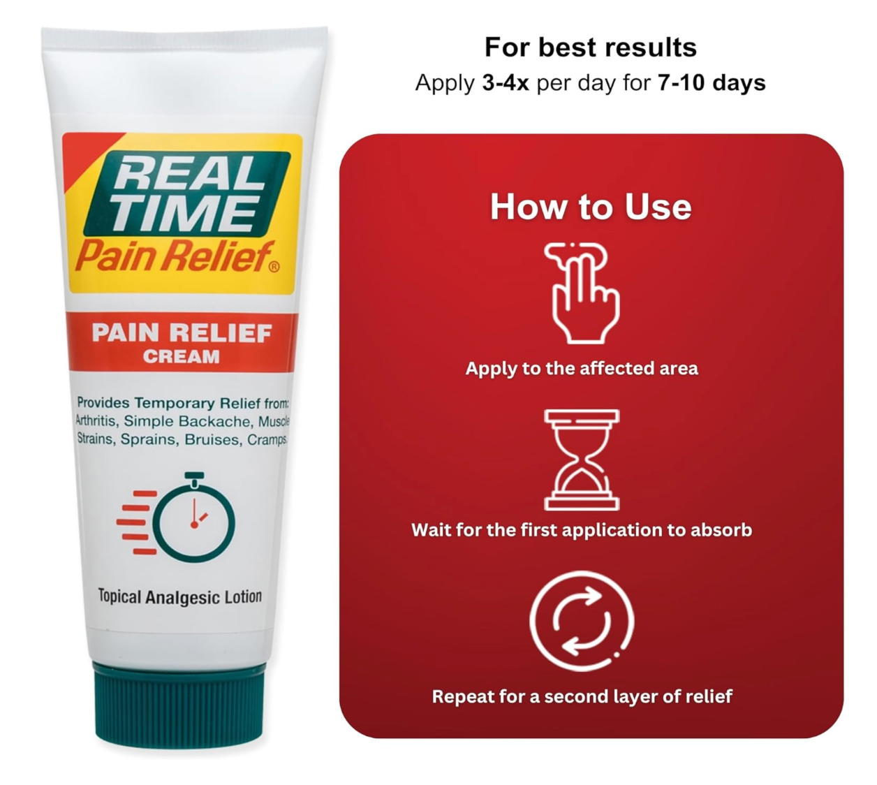 Real Time Pain Relief Cream - 5oz Tube | Versatile Relief for Muscle Pain, Joint Discomfort, and Arthritis | 17 Natural Ingredients Including Arnica, Capsicum, Menthol, MSM, and Emu Oil