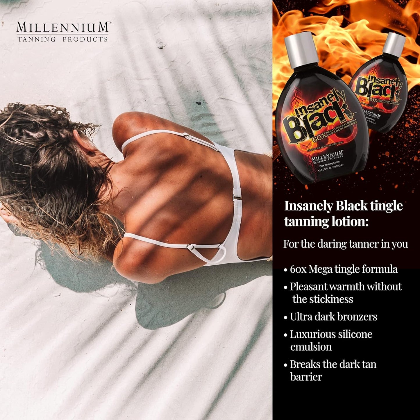 Millenium Tanning Insanely Black 60X UV Bronzer Accelerator Tanning Lotion, 2 Count, 13.5 fl oz