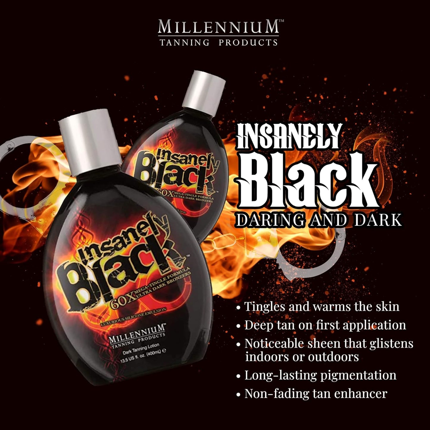 Millenium Tanning Insanely Black 60X UV Bronzer Accelerator Tanning Lotion, 2 Count, 13.5 fl oz