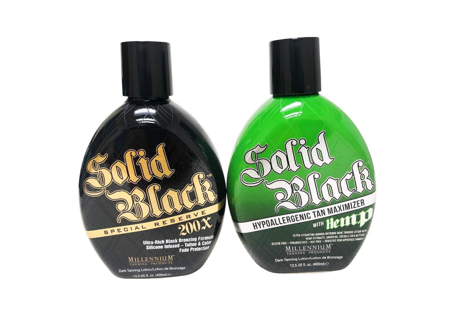 2 Pack - Millennium Tanning Solid Black Special Reserve 200x + Millennium Tanning Solid Black Hypoallergenic Tan Maximizer w Hemp