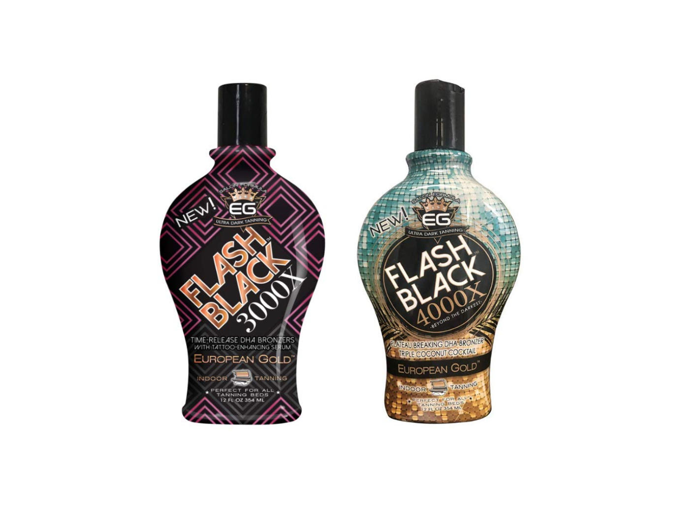 European Gold Flash Black 3000X Indoor Tanning Lotion with Time-Release DHA Bronzers, 12 oz and European Gold Flash Black 4000X Indoor Tanning Lotion 2pack