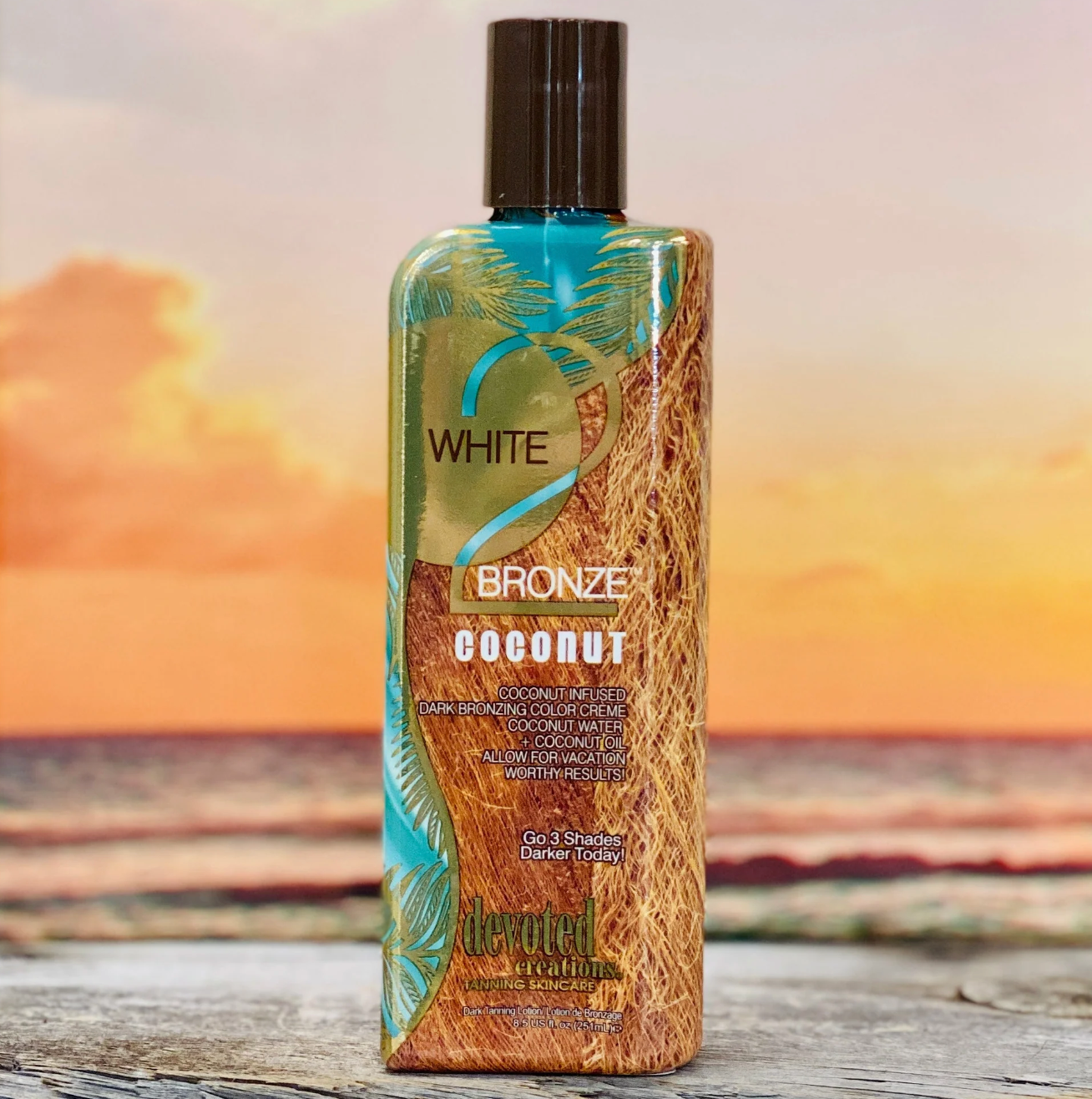 Devoted Creations White 2 Bronze Coconut - Color Enhancing Dark Bronzing Tanning Lotion with Coconut Water & Coconut Oil 8.5 oz.