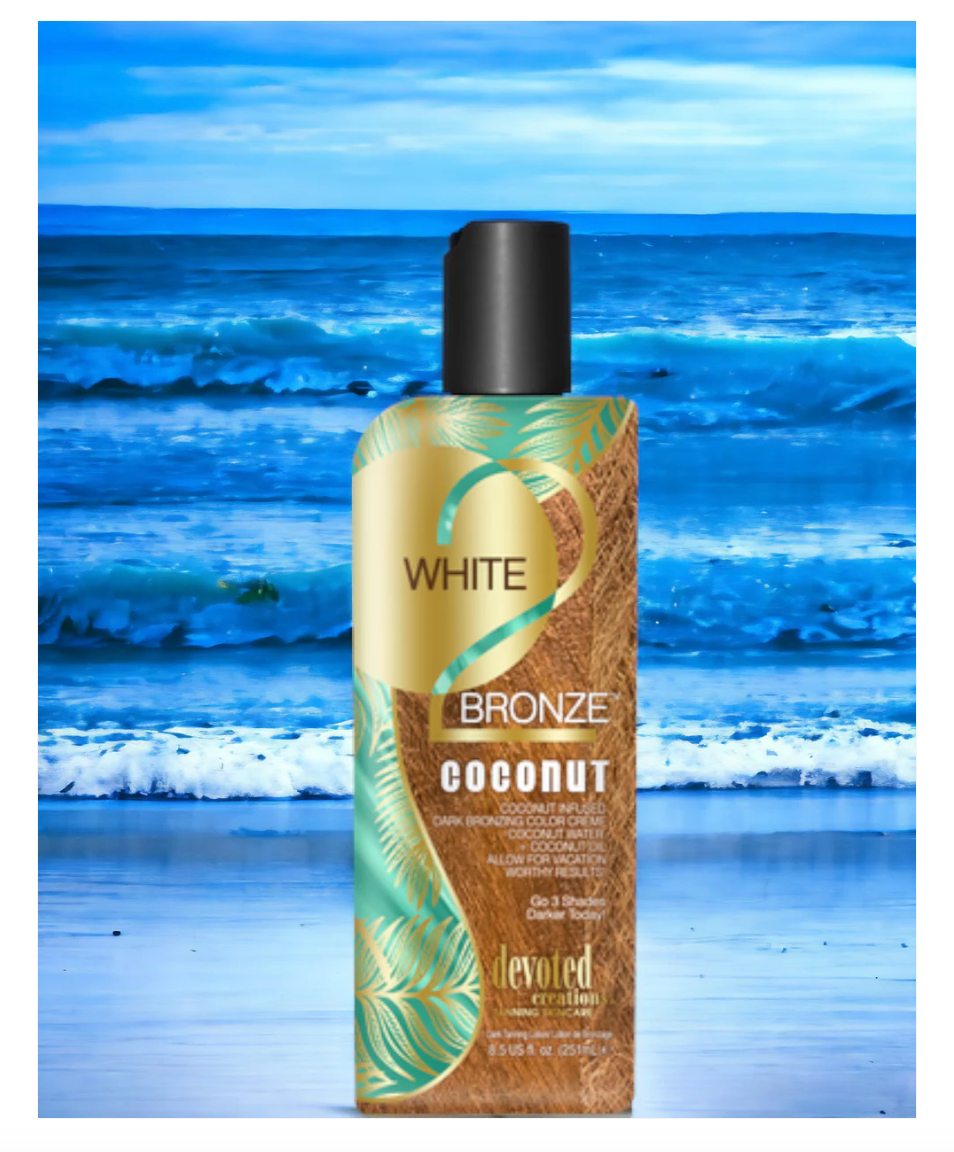Devoted Creations White 2 Bronze Coconut - Color Enhancing Dark Bronzing Tanning Lotion with Coconut Water & Coconut Oil 8.5 oz.