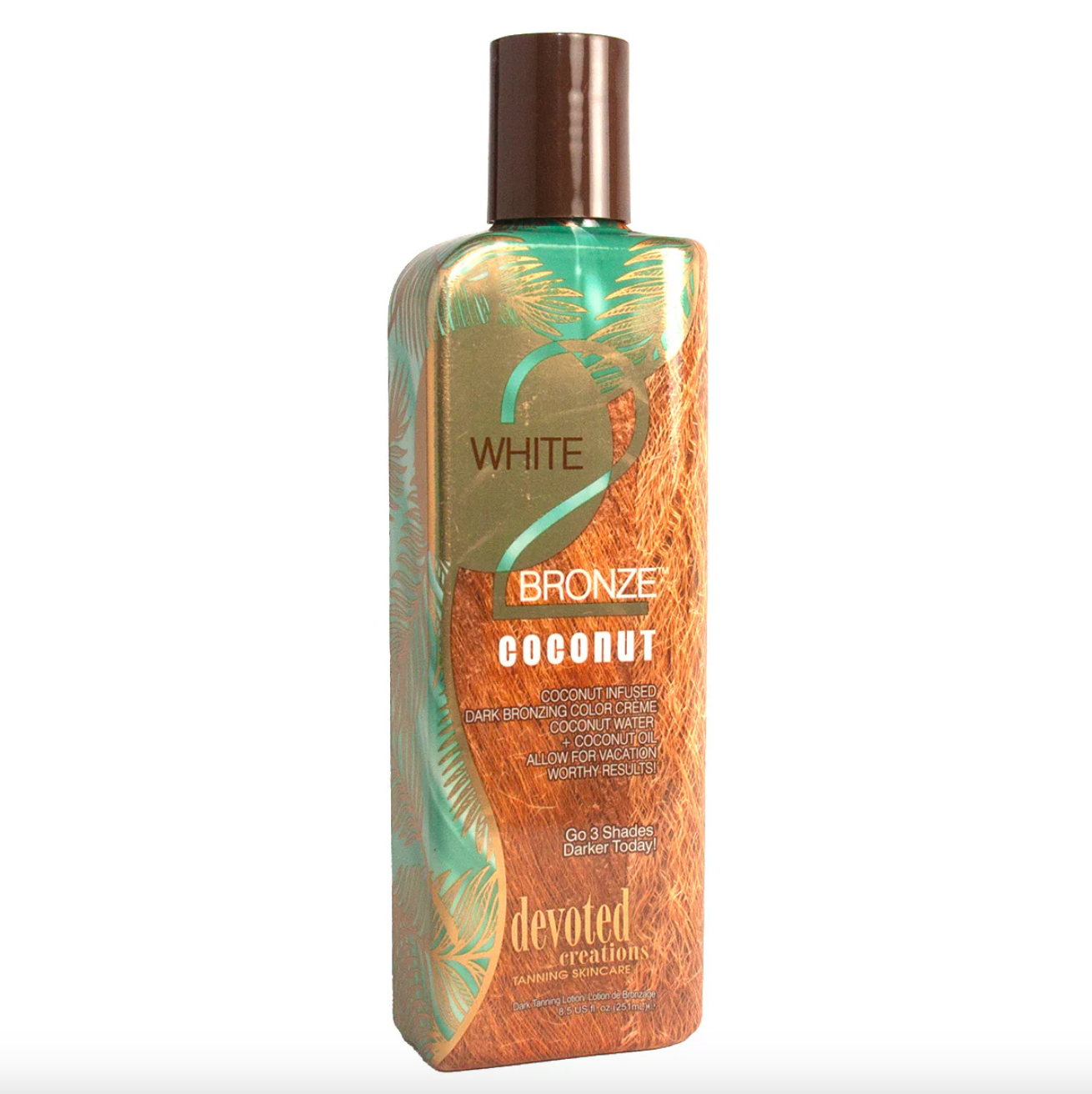 Devoted Creations White 2 Bronze Coconut - Color Enhancing Dark Bronzing Tanning Lotion with Coconut Water & Coconut Oil 8.5 oz.