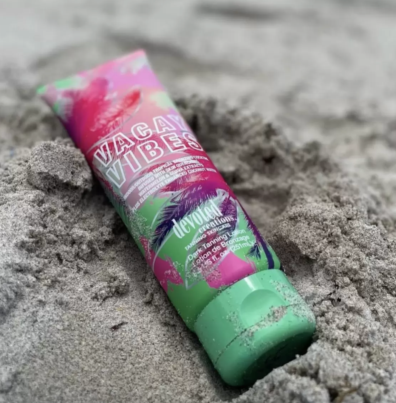 Devoted Creations Vacay Vibes Tanning Lotion – Indoor/Outdoor Tropical Bronzing Cocktail Infused with Skin Quenching Watermelon and Guava Extracts, plus Electrolyte Enhanced Coconut Water – 8.5 oz.