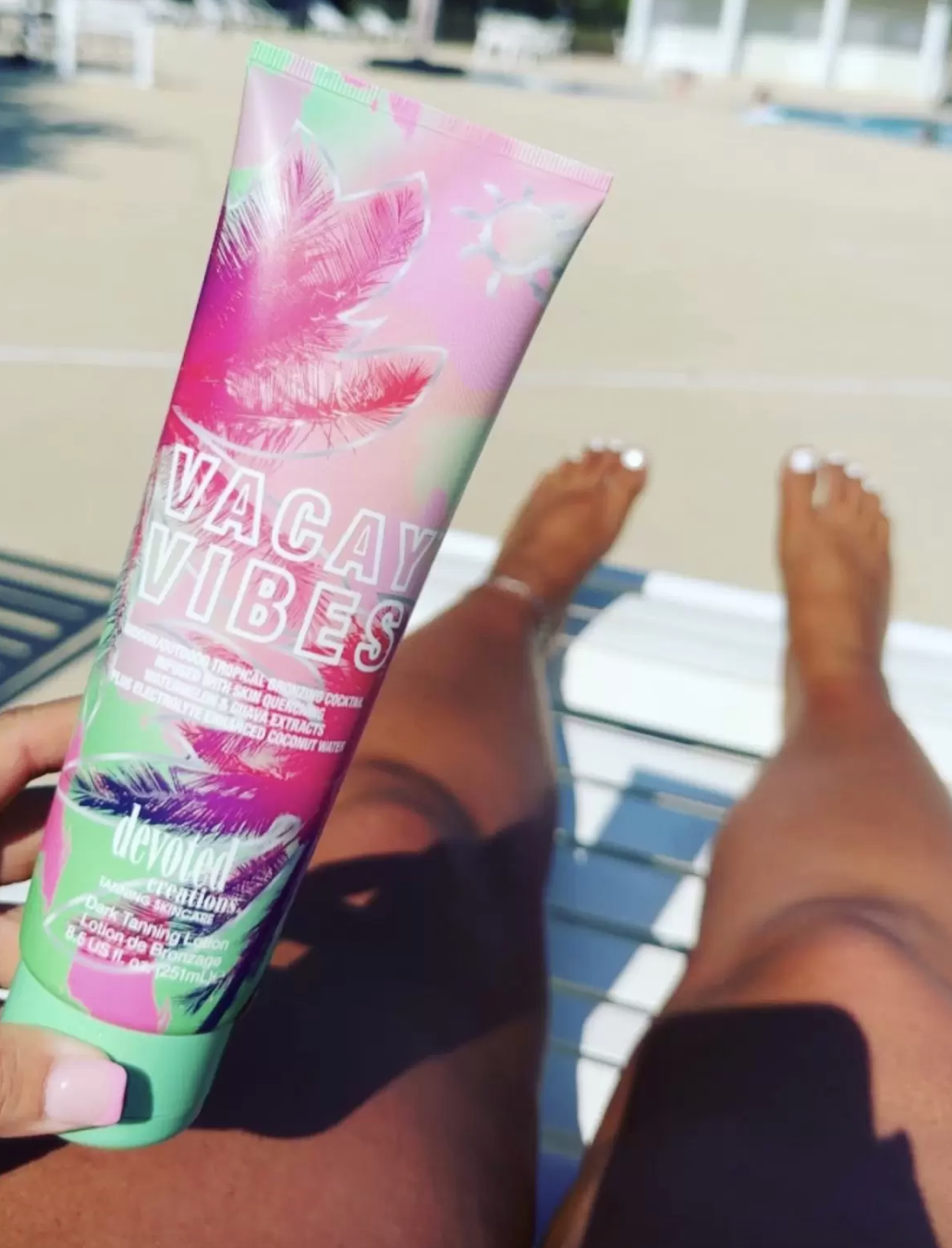 Devoted Creations Vacay Vibes Tanning Lotion – Indoor/Outdoor Tropical Bronzing Cocktail Infused with Skin Quenching Watermelon and Guava Extracts, plus Electrolyte Enhanced Coconut Water – 8.5 oz.