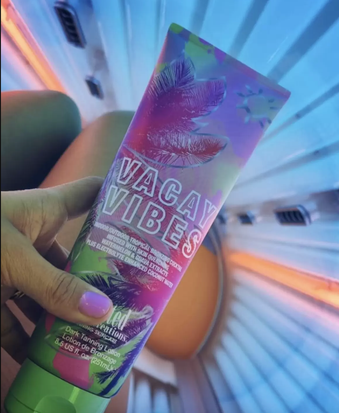 Devoted Creations Vacay Vibes Tanning Lotion – Indoor/Outdoor Tropical Bronzing Cocktail Infused with Skin Quenching Watermelon and Guava Extracts, plus Electrolyte Enhanced Coconut Water – 8.5 oz.