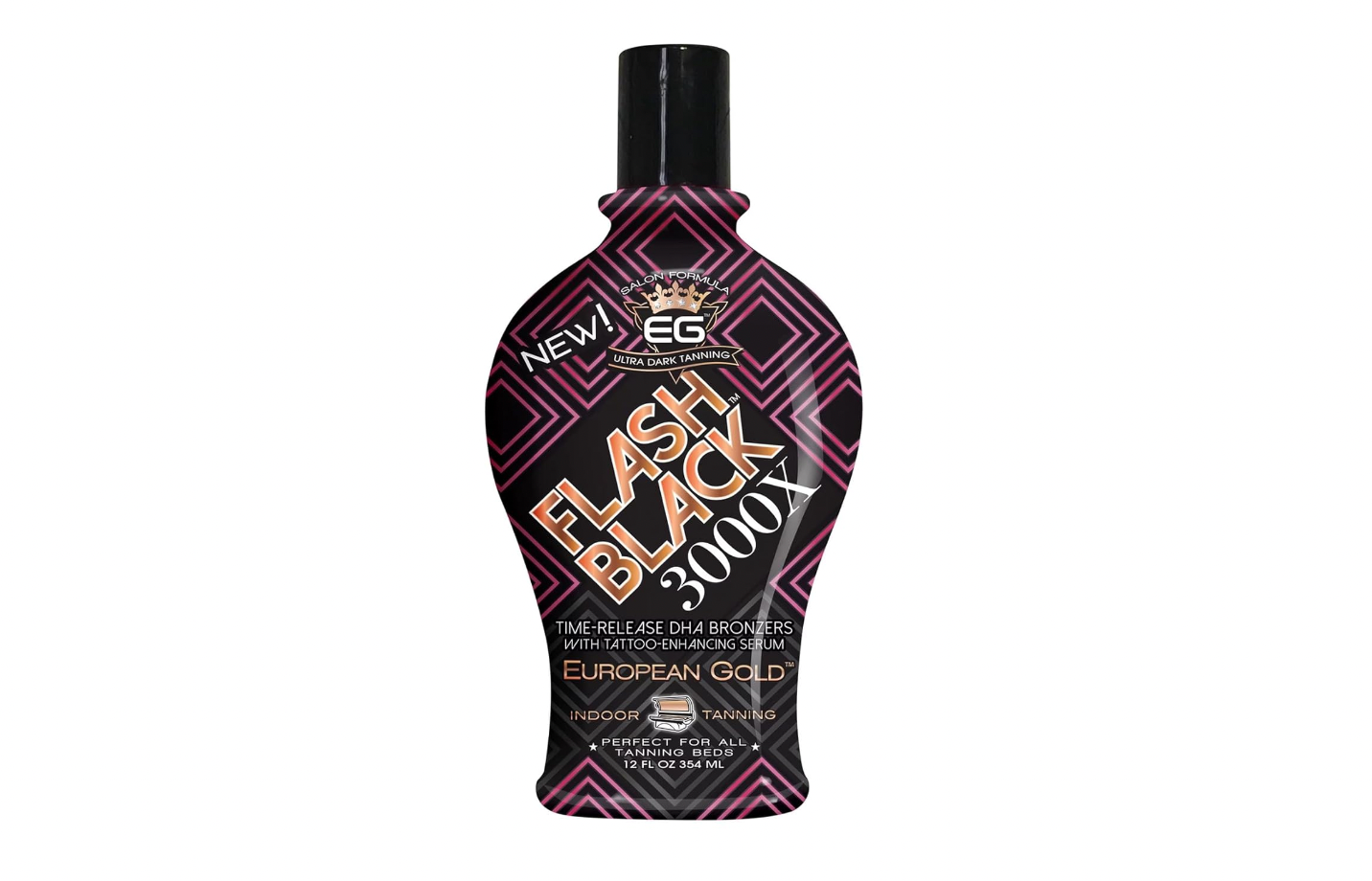 European Gold Flash Black 3000X Indoor Tanning Lotion with Time-Release DHA Bronzers, 12 oz