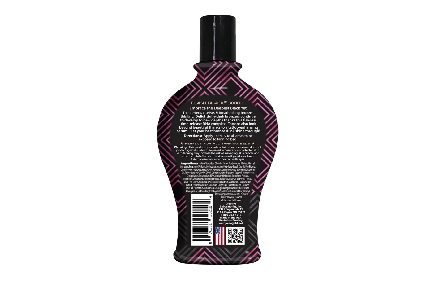 European Gold Flash Black 3000X Indoor Tanning Lotion with Time-Release DHA Bronzers, 12 oz