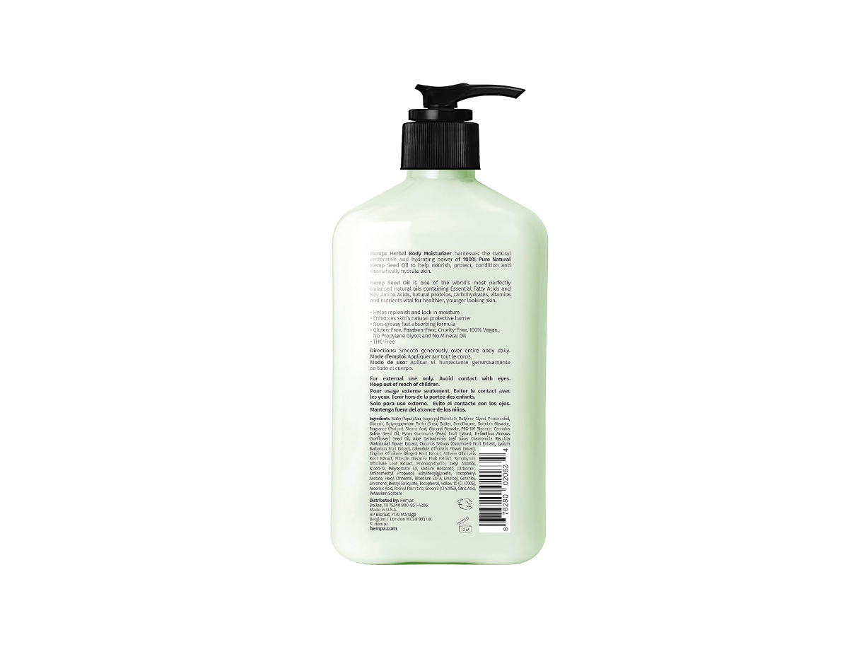 HEMPZ Body Lotion - Green Tea & Asian Pear Daily Moisturizing Cream, Shea Butter Body Moisturizer - Skin Care Products, Hemp Seed Oil - Large
