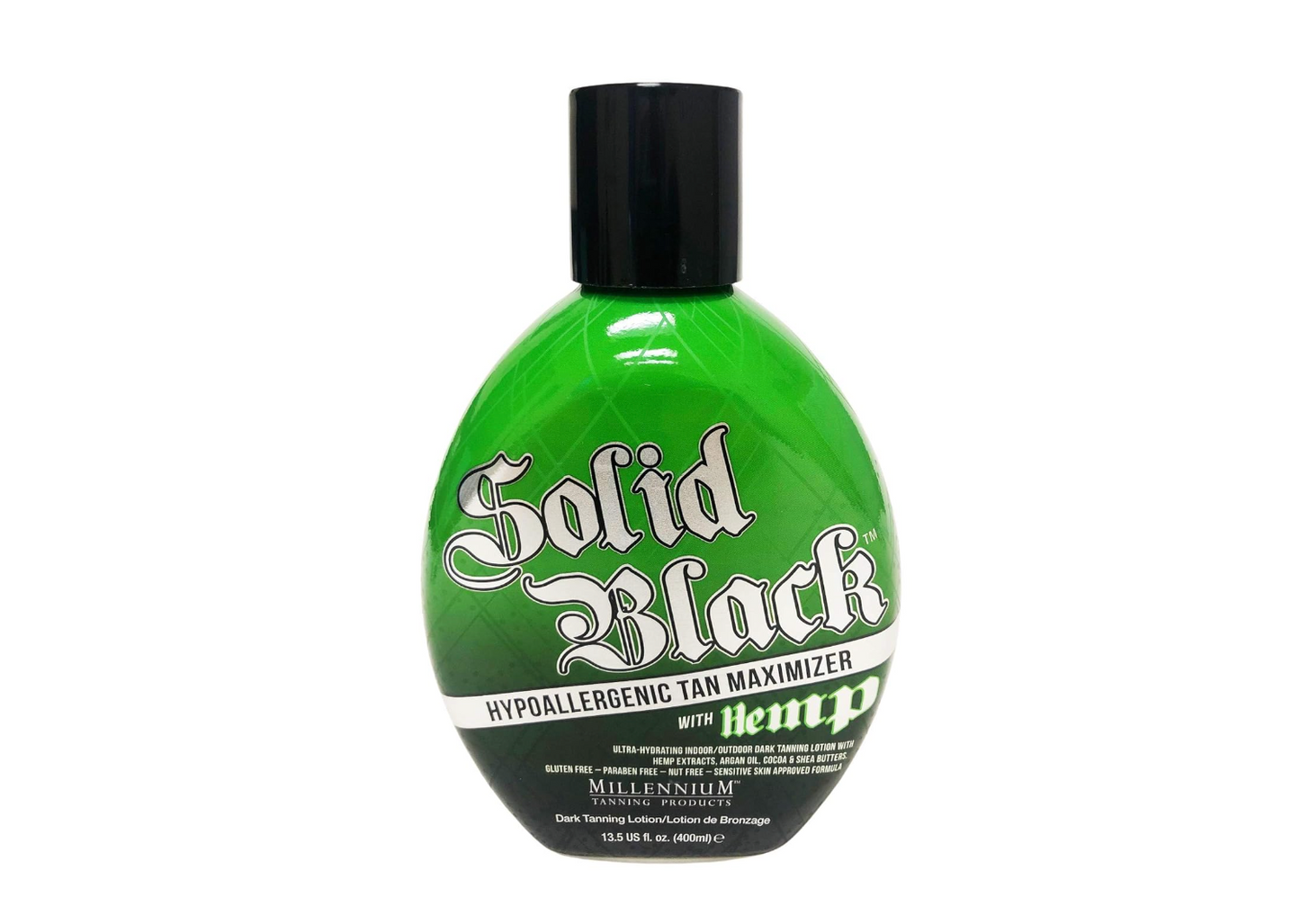 2 Pack - Millennium Tanning Solid Black Hypoallergenic Tan Maximizer w Hemp + Millennium Tanning Solid Black Tan Extender Moisturizer Lotion