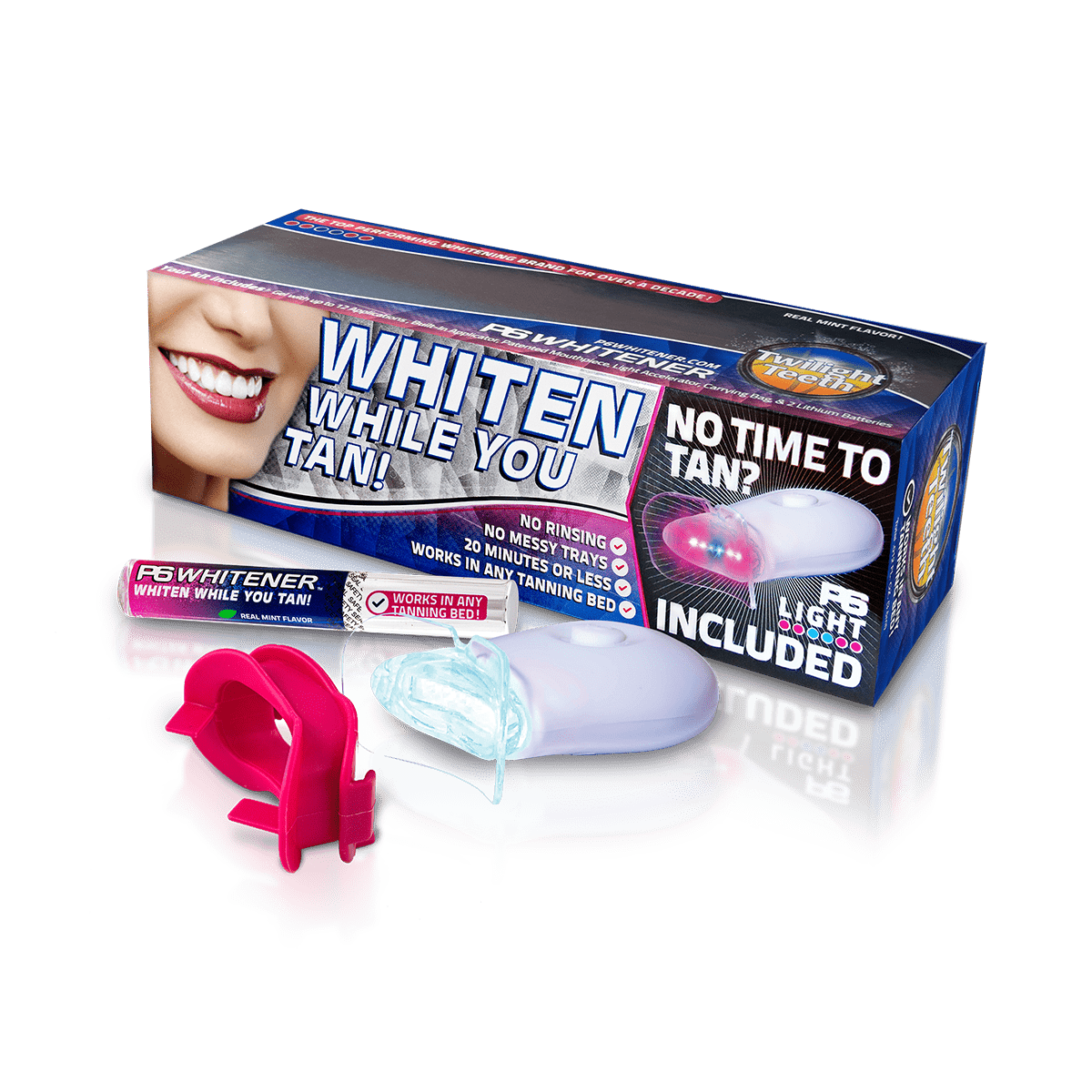 Twilight Teeth Whitening Kit | Specially Designed Kit Includes Whitener Gel, Mouthpiece For Tanning Bed Use & A Powerful UV Light Mouthpiece For At Home Whitening | No Rinse Gel Whitener Formula